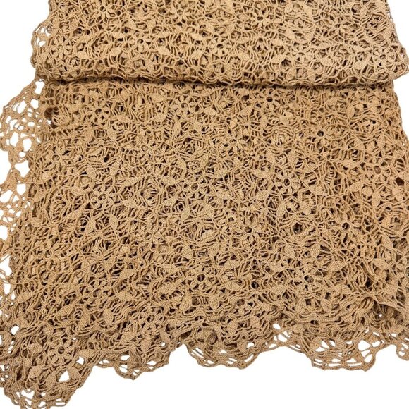 Vintage Handmade Intricate Lace Crocheted Tablecloth 60”x72” Tan Scalloped - Picture 8 of 11
